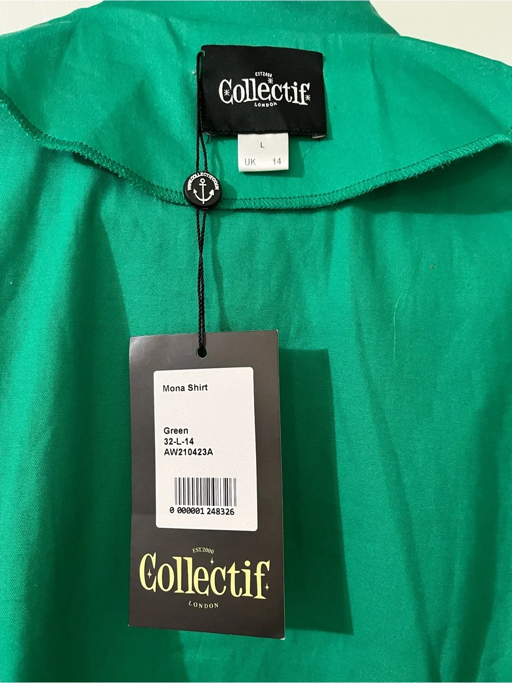 NWT Collectif London Emerald Green Vintage-Style Button Front Blouse size UK 14 - Picture 3 of 8